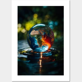 Earth inside a water drop Posters and Art